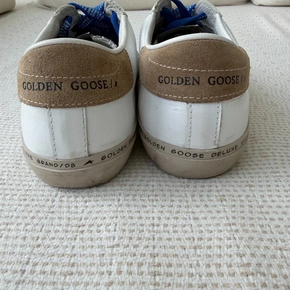 Golden Goose White and Tan Sneakers with Blue Accents - Picture 2 of 4